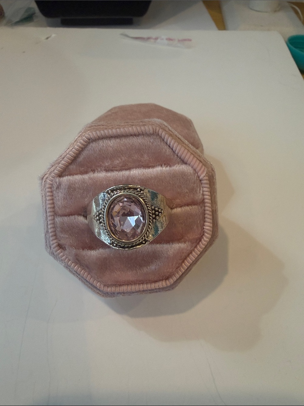 Sterling Silver Pink Crystal Statement Ring